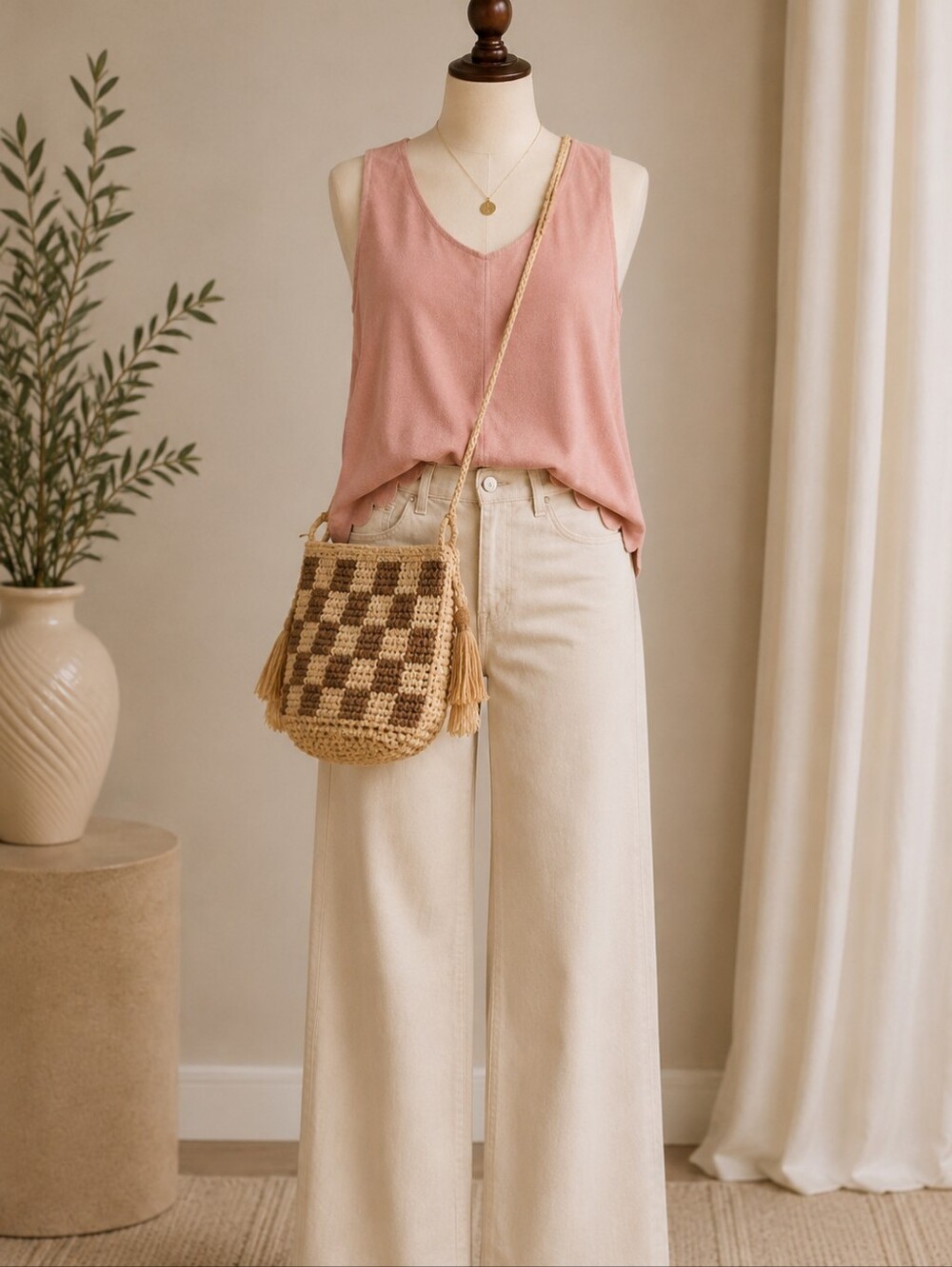 Like NEW! Lu & Elle Woven Straw Crossbody Bucket Bag | Neutral Boho Tassel